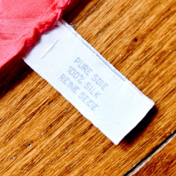 VTG 100% Pure Silk Reine Seide Scarf Tropical Floral Jacquard Pink Orange Square - Picture 10 of 10